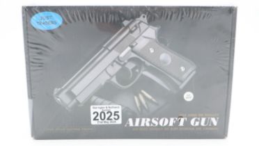 New old stock airsoft pistol, model V22 in black, boxed and factory sealed. UK P&P Group 1 (£16+