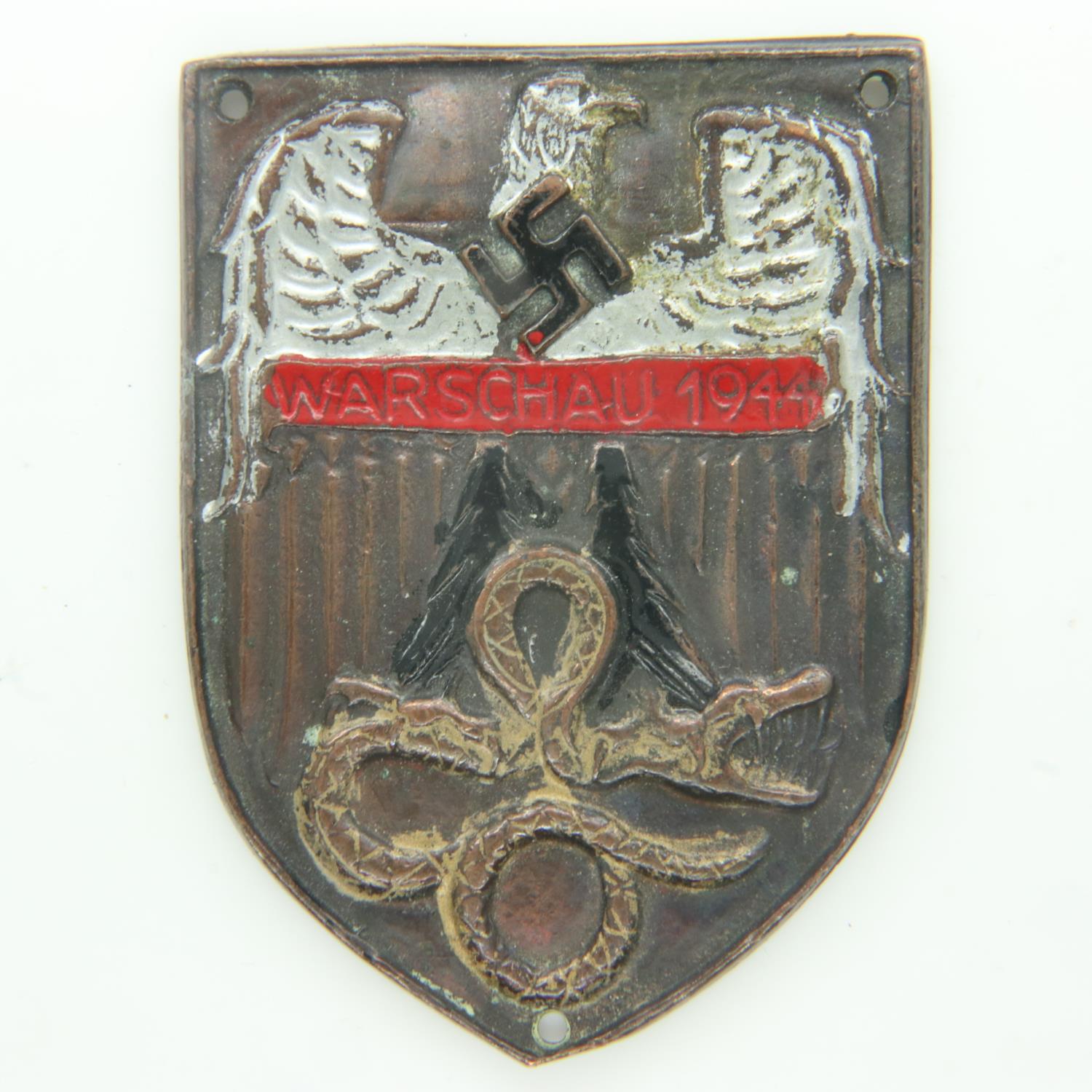 German 1944 dated Warsaw shield, later enamelled. UK P&P Group 1 (£16+VAT for the first lot and £2+