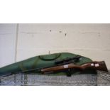 SMK .22 air rifle with silencer and SMK sight, corrosion to barrel, paint loss to trigger guard,