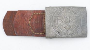 Third Reich Railway buckle and leather tab. UK P&P Group 1 (£16+VAT for the first lot and £2+VAT for