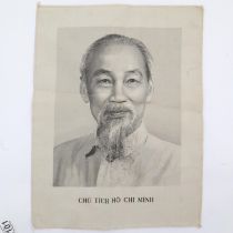 Vietnam War Era Fabric Ho Chi Minh Portrait. Every house and hut had to display his picture.