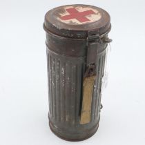 WWII German gas mask canister with soldier’s name on the bottom. Medics would often use additional