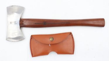 Marble's Belt Axe, model number 009, with hardwood grip and leather belt holster. UK P&P Group 2 (£