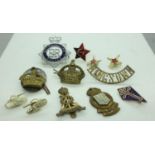 A quantity of mixed British and Soviet badges, Free French enamelled badge etc. UK P&P Group 1 (£