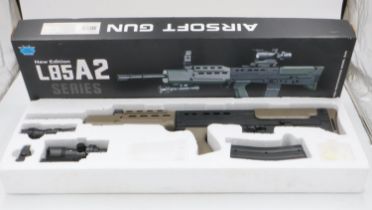 New old stock spring powered 6mm BB rifle in black/green (L85 A1 style), boxed. UK P&P Group 3 (£