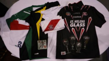 St Helens rugby league shirts and commemorative glassware. Not available for in-house P&P