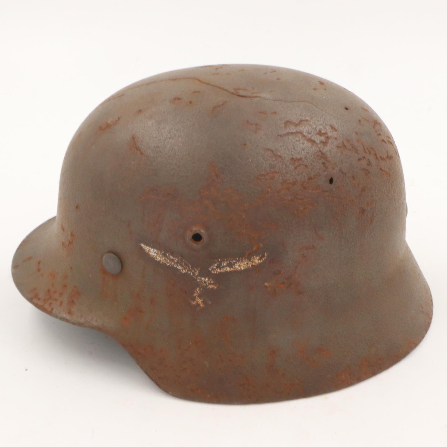 WWII German M35 single decal Luftwaffe Helmet. Found in a French Brocant. UK P&P Group 2 (£20+VAT - Image 2 of 5