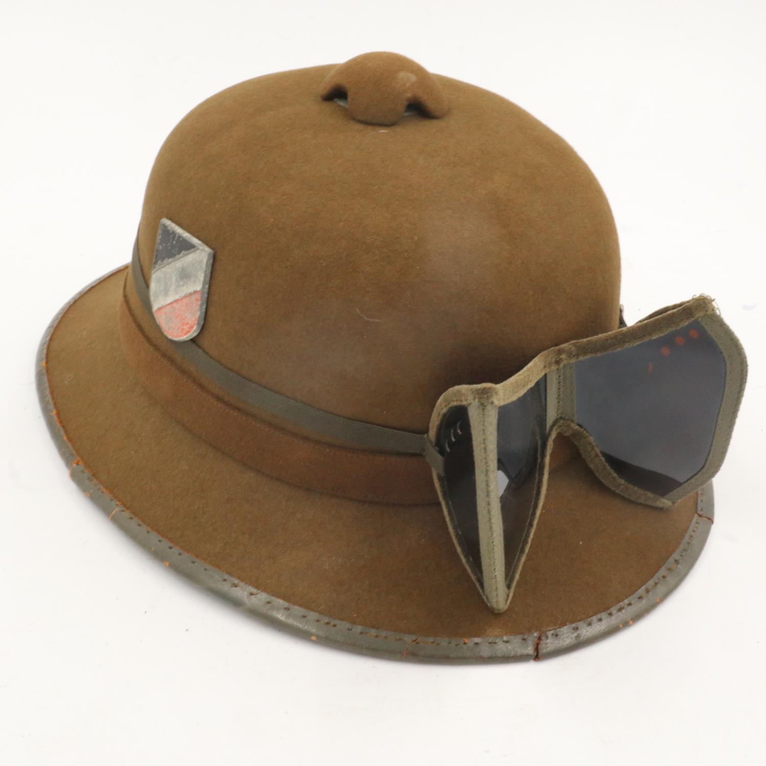 WWII second pattern 1942 issue German Africa Corps Tropical pith helmet & sand goggles. Clean