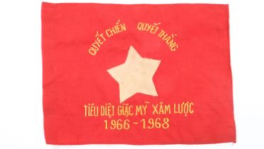 Vietnam War period NVA embroidered Victory banner, 30 x 22 cm “Chose To Fight, Fight To Win -