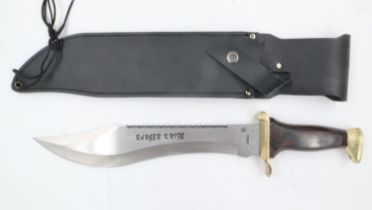 Modern ranger sawback knife with sheath. UK P&P Group 2 (£20+VAT for the first lot and £4+VAT for