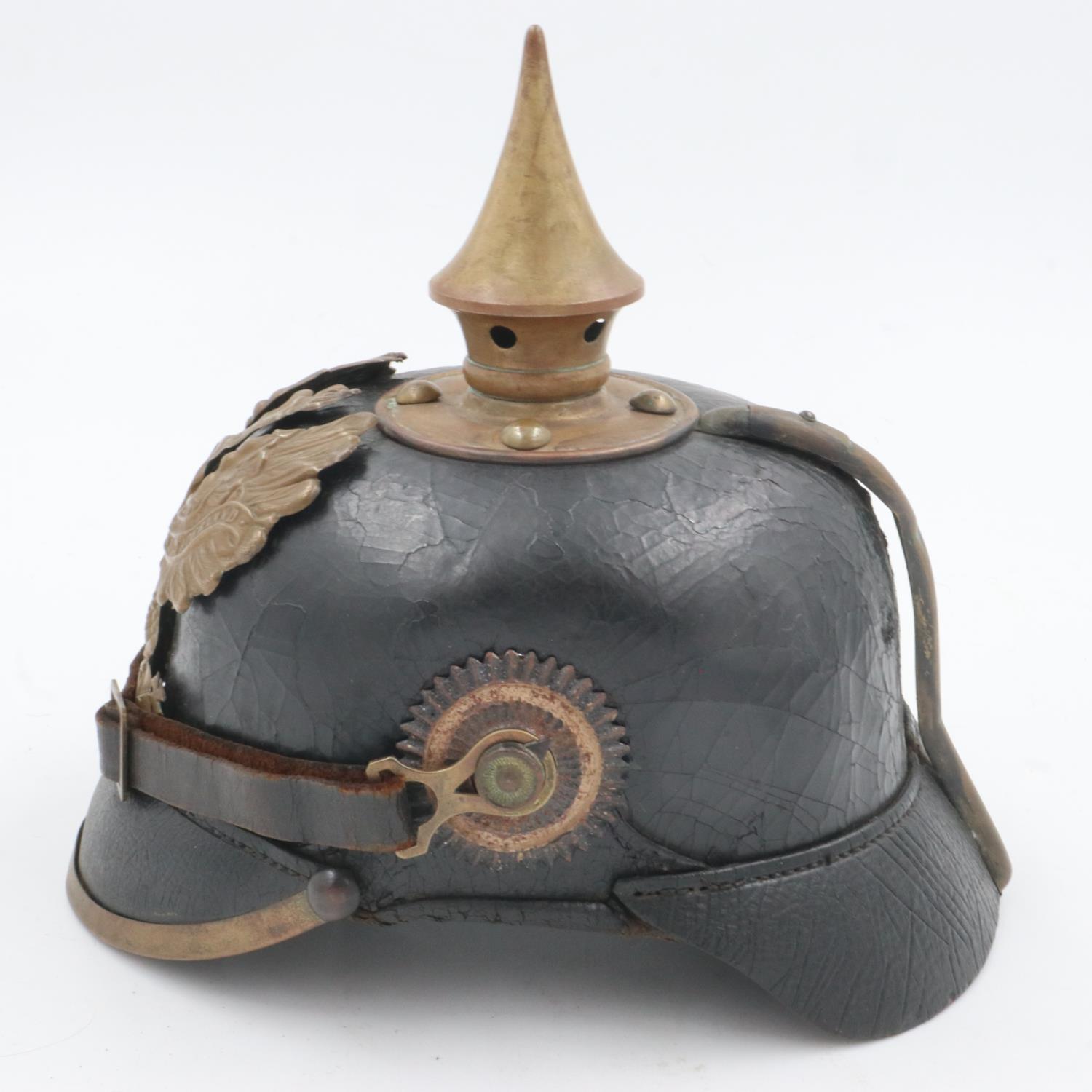 WWI 1895 model Imperial German pickelhaube with chinstrap and cockades. unit marked to the 70th - Bild 2 aus 6