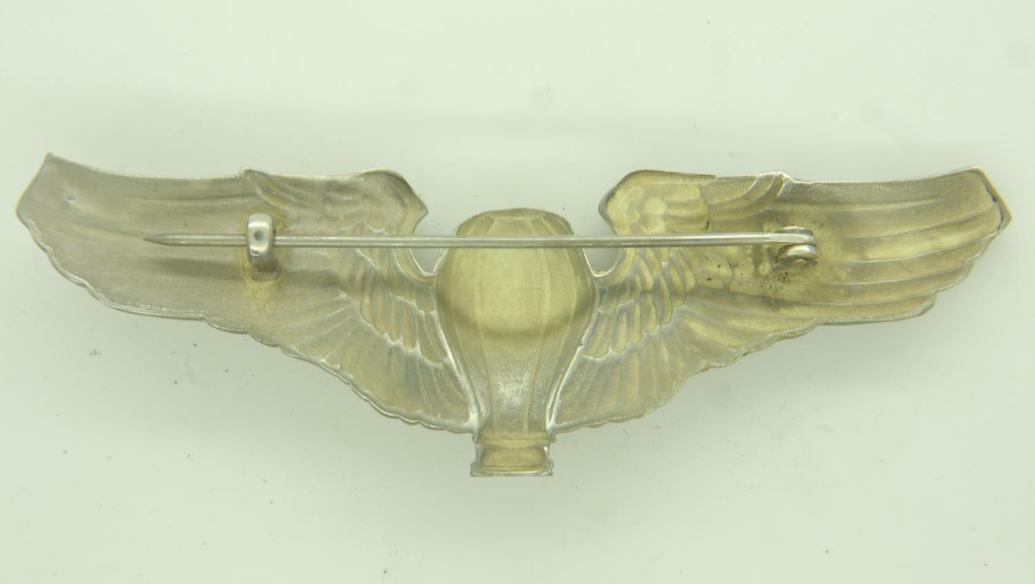 WWI/WWII US Balloon Pilots Silver Plated Wings. These were issued to the US Army, Airforce, and Navy - Image 2 of 2