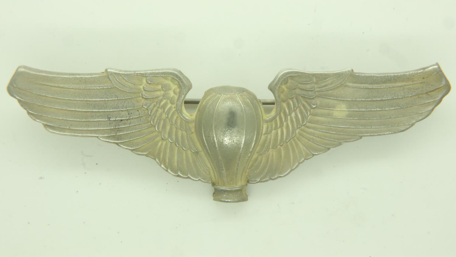 WWI/WWII US Balloon Pilots Silver Plated Wings. These were issued to the US Army, Airforce, and Navy