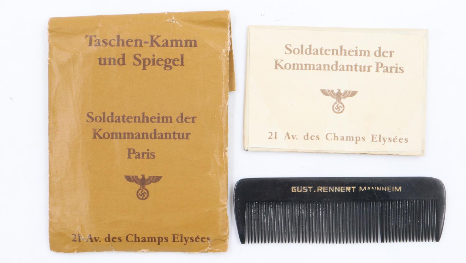 WWII German comb and mirror from the R & R Centre in Paris. UK P&P Group 2 (£20+VAT for the first