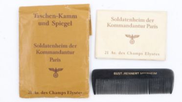 WWII German comb and mirror from the R & R Centre in Paris. UK P&P Group 2 (£20+VAT for the first