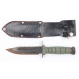 Mid twentieth century military style fighting knife and sheath. UK P&P Group 2 (£20+VAT for the