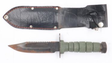 Mid twentieth century military style fighting knife and sheath. UK P&P Group 2 (£20+VAT for the
