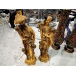 Two Oriental figurines, H: 40 cm. Not available for in-house P&P