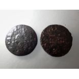 Two 17th century copper tavern farthing tokens - circulated. UK P&P Group 0 (£6+VAT for the first