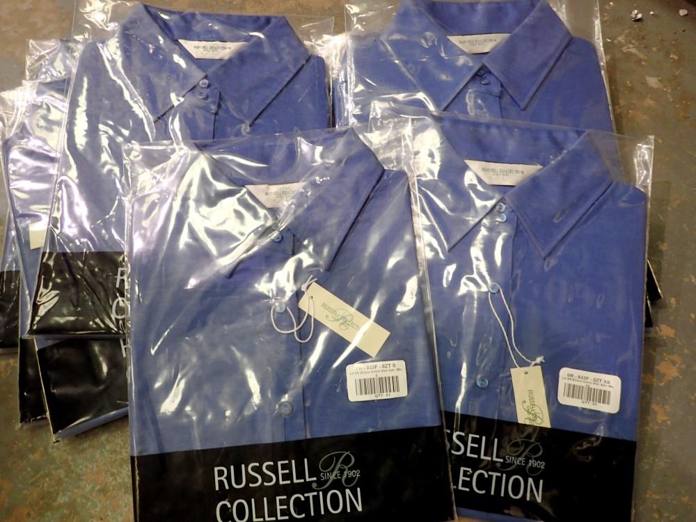 Ten Russell collection Ladies blue short sleeve Oxford shirts, various sizes, new old stock. Not