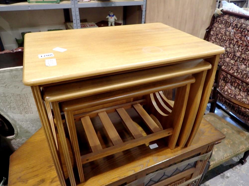 Teak nest of three tables. Not available for in-house P&P