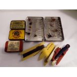 Box of trout flies and other vintage tackle. UK P&P Group 1 (£16+VAT for the first lot and £2+VAT