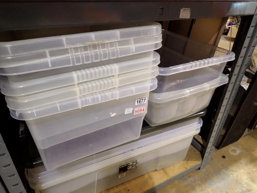 Ten plastic storage boxes. Not available for in-house P&P