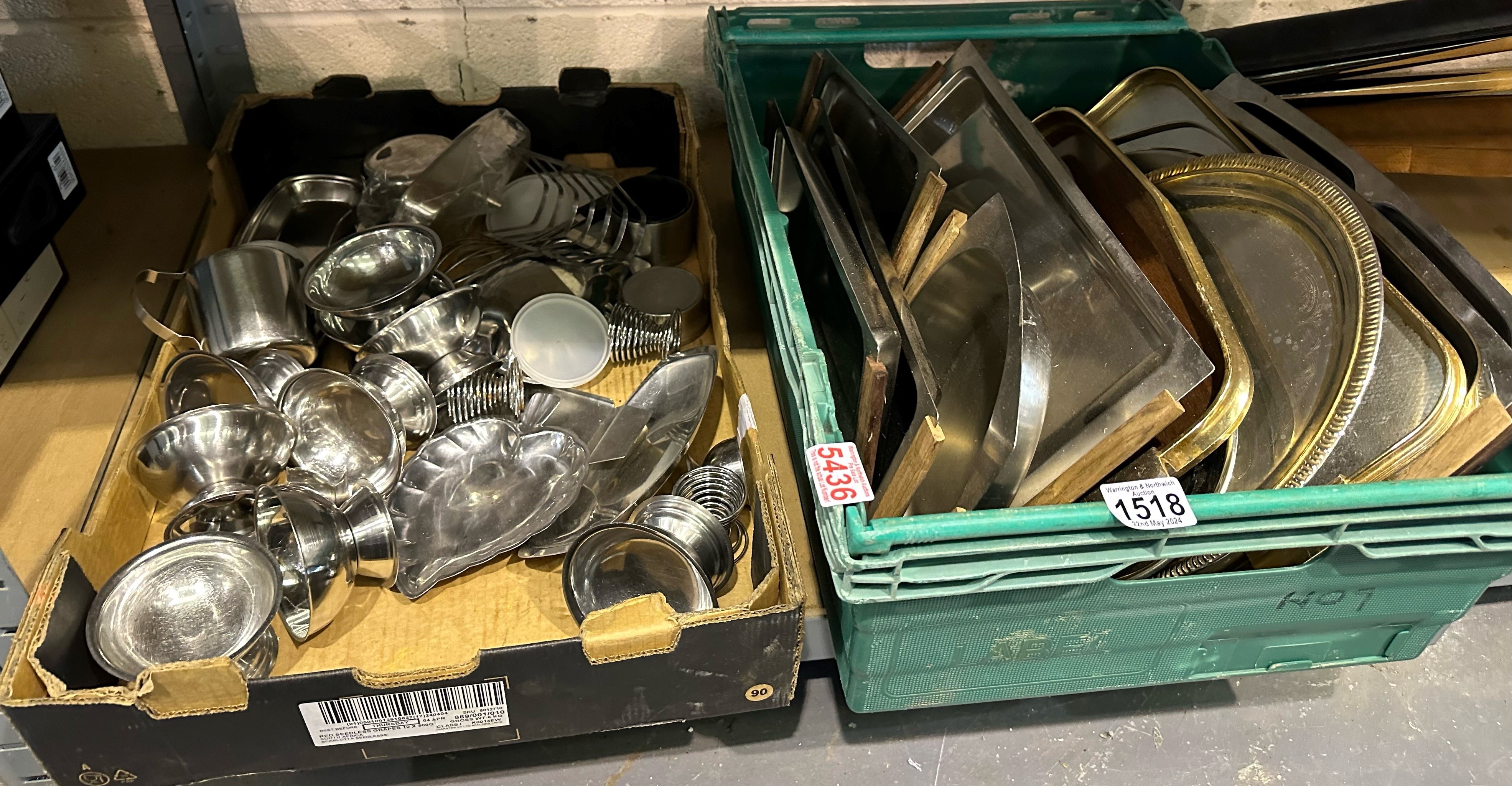 Two boxes of mixed to include stainless steel kitchen utensils. Not available for in-house P&P