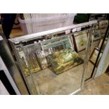 Large framed mirror with mirrored edging, H: 73 cm, L: 103 cm. Not available for in-house P&P