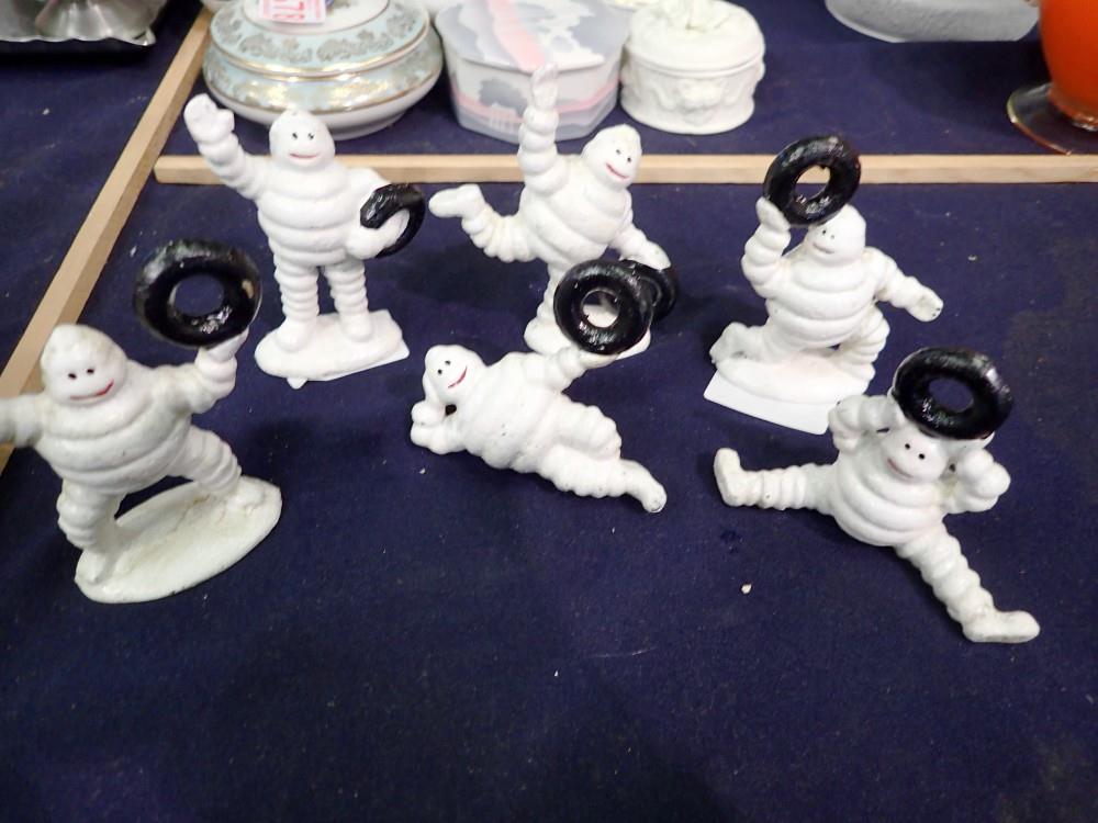 Set of six cast iron Michelin men, H: 90 mm. UK P&P Group 2 (£20+VAT for the first lot and £4+VAT