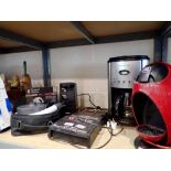 Shelf of mixed electrical items to include two coffee machines. All electrical items in this lot