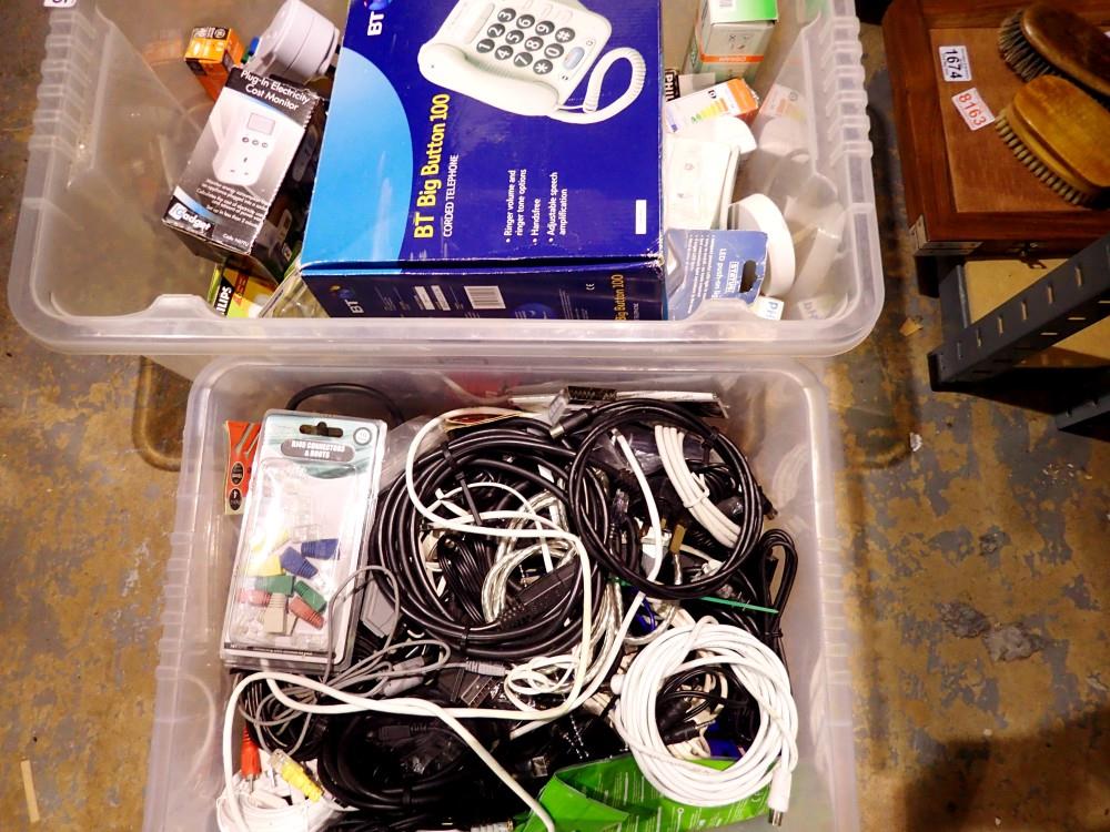 Two boxes of various electrical connectors, including bulbs. Not available for in-house P&P