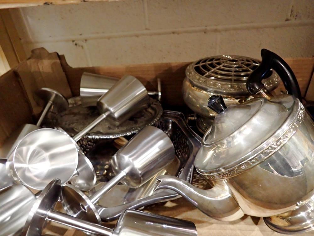 Quantity of mixed metal ware including cruets. Not available for in-house P&P