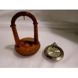 Open face pocket watch on rosewood display stand, working at lotting. UK P&P Group 1 (£16+VAT for