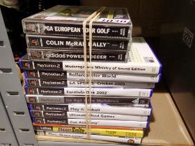 Fourteen PS2/PS1/Pc games in boxes. Not available for in-house P&P