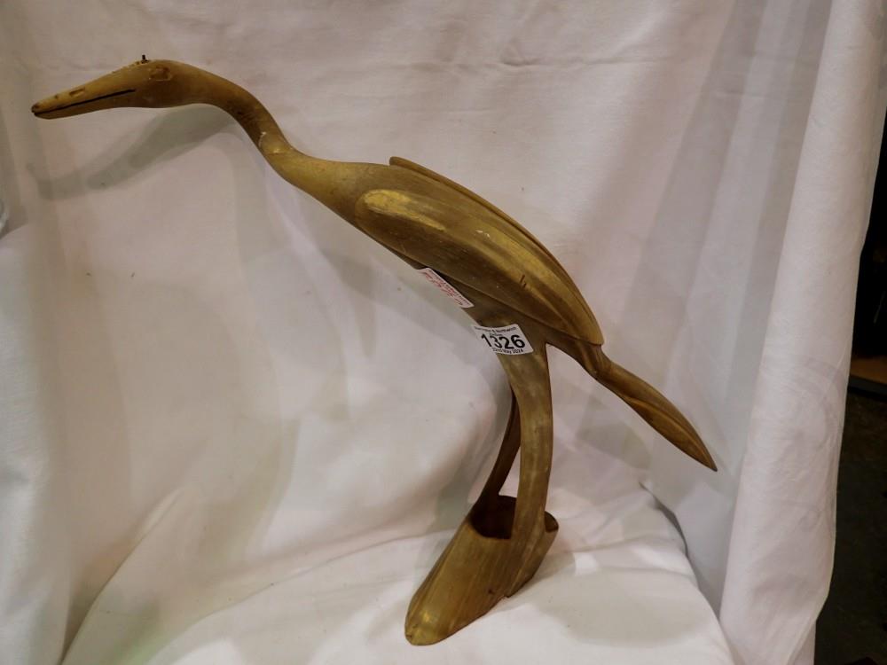 Heron sculpture carved from horn. Not available for in-house P&P