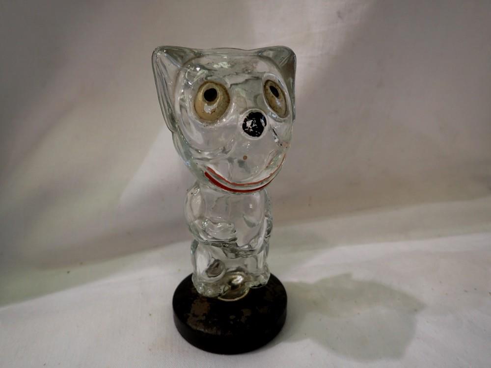 Bonzo dog glass perfume bottle, 10cm H. UK P&P Group 1 (£16+VAT for the first lot and £2+VAT for