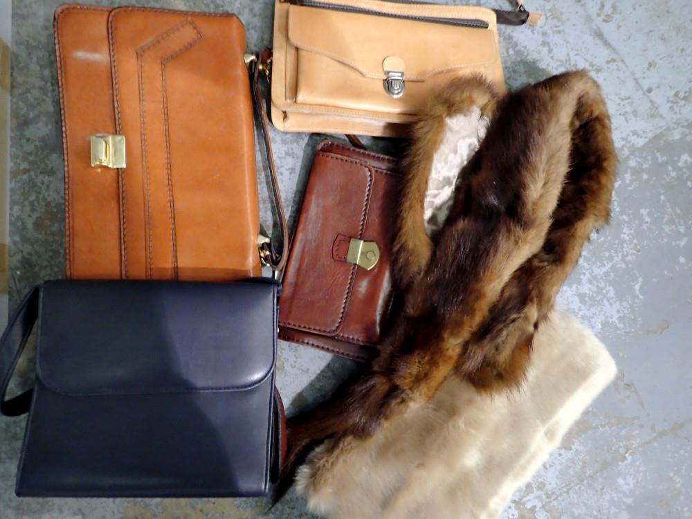 Fur muff and two mink stoles and some handbags. Not available for in-house P&P