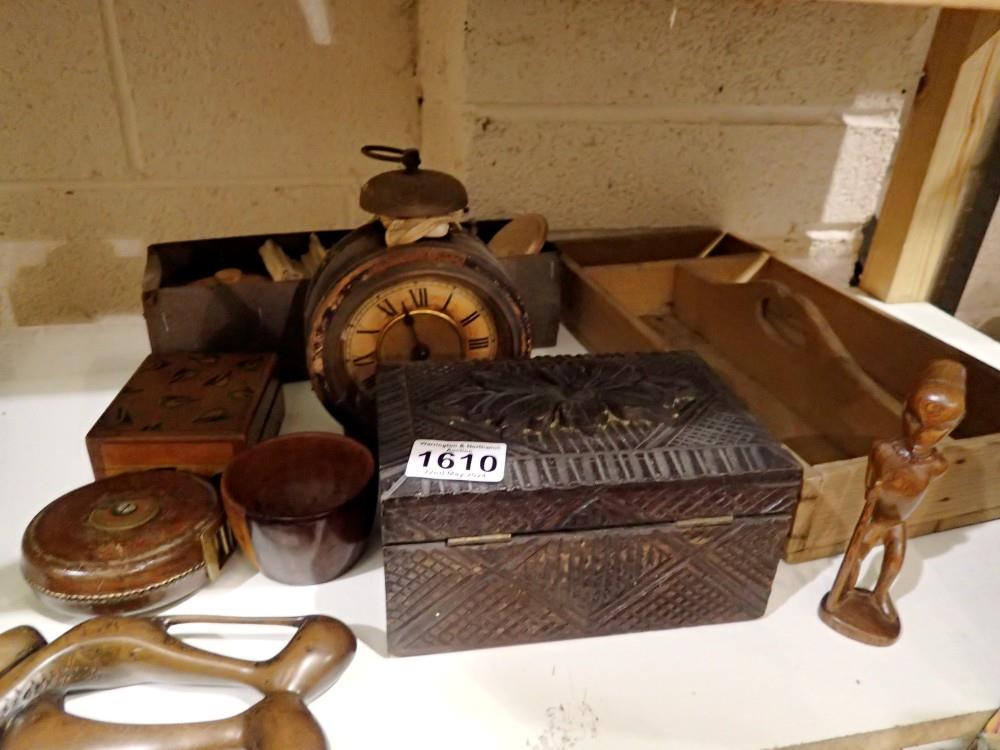 Mixed treen including alarm clock. Not available for in-house P&P