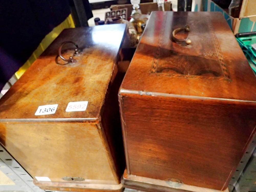 Wooden cased sewing machine (no key) and another (with key). Not available for in-house P&P