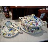 Large Masons soup tureen and three plates. Not available for in-house P&P