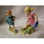 Two Freda Doughty ceramic figurines, March and Spring. UK P&P Group 2 (£20+VAT for the first lot and