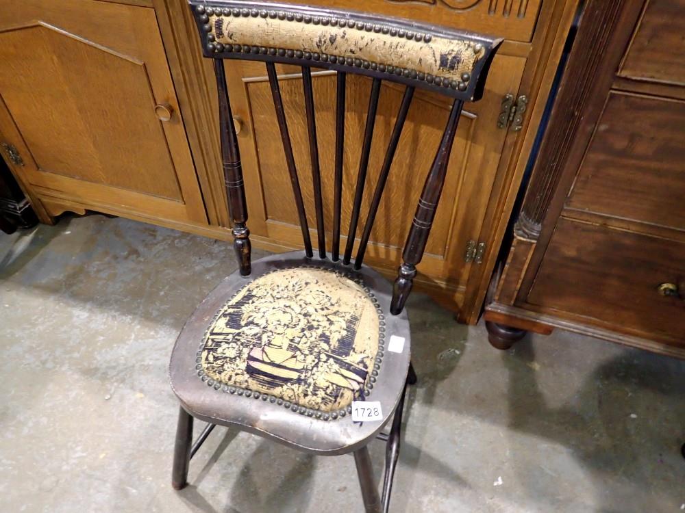 Small Victorian stickback chair with upholstered seat. Not available for in-house P&P