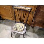 Small Victorian stickback chair with upholstered seat. Not available for in-house P&P