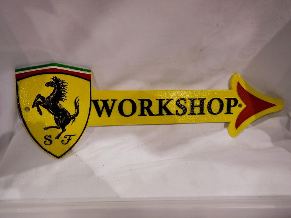 Cast iron Ferrari workshop arrow plaque, L: 45 cm. UK P&P Group 2 (£20+VAT for the first lot and £