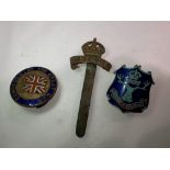 Two military enamel badges and a cap badge. UK P&P Group 1 (£16+VAT for the first lot and £2+VAT for