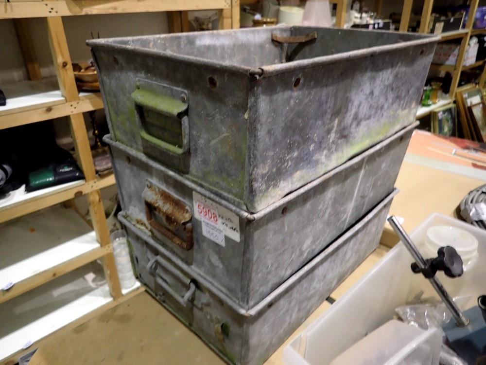 Three galvanised steel boxes, 40 x 30 x 15 cm. Not available for in-house P&P