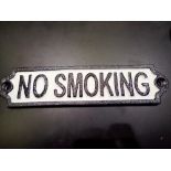 Cast iron rectangular No Smoking sign, L: 20 cm. UK P&P Group 1 (£16+VAT for the first lot and £2+