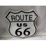 Cast iron Route 66 sign, H: 29 cm. UK P&P Group 1 (£16+VAT for the first lot and £2+VAT for