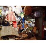 Box of mixed collectables including ceramics and a candle. Not available for in-house P&P